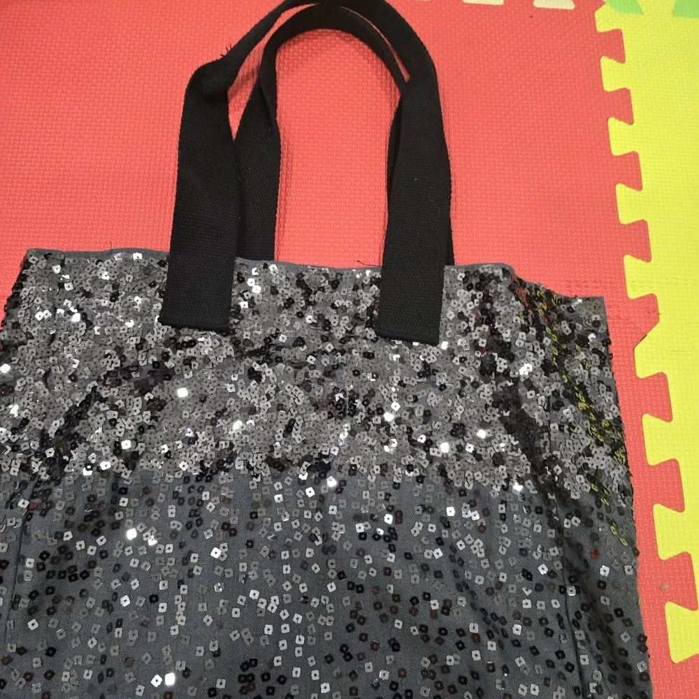 Aéropostale Canvas Tote Bag Grey with Silver/ Black Ombre Sequins -‎ Large...